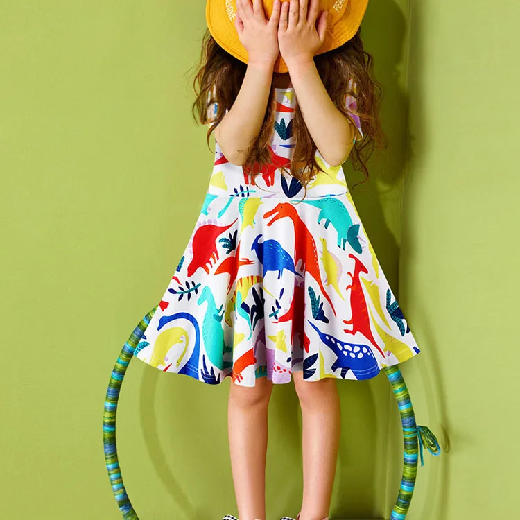 2022 г. Новое детское платье для девочек, Детское милое платье с животным принтом, Летнее Простое пляжное платье для маленьких девочек 2-8 лет - 1