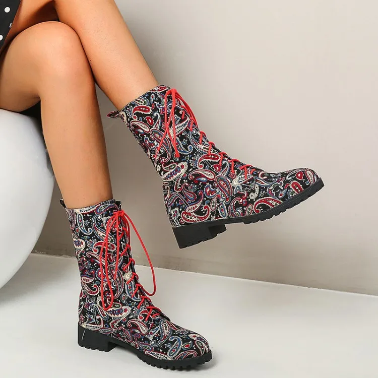 2023 ботильоны на высоком каблуке, женская обувь, зимние женские ботинки с вышивкой, botines mujer botte femme bottine, ботинки Martin с цветочным узором - 2