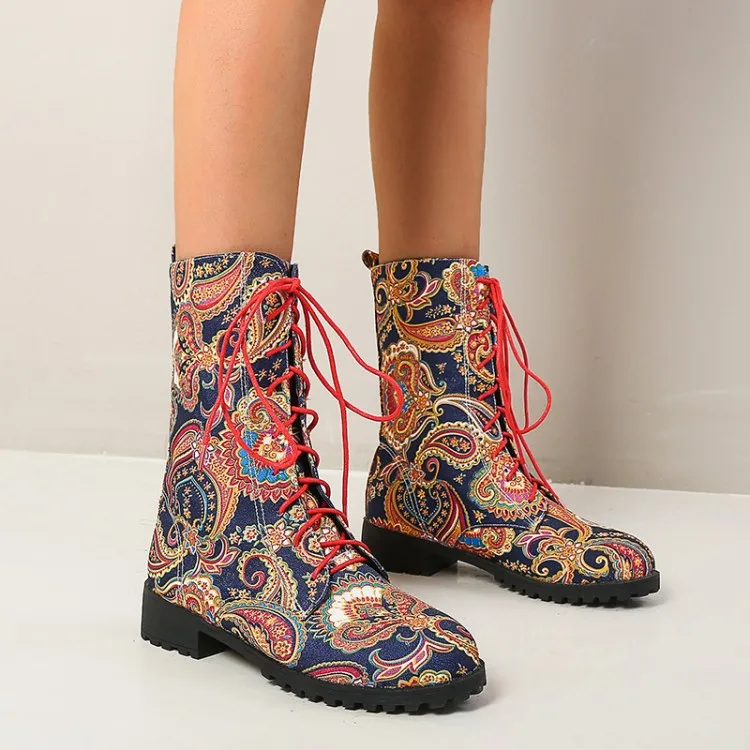 2023 ботильоны на высоком каблуке, женская обувь, зимние женские ботинки с вышивкой, botines mujer botte femme bottine, ботинки Martin с цветочным узором - 3