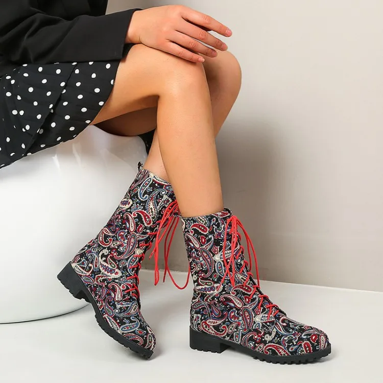 2023 ботильоны на высоком каблуке, женская обувь, зимние женские ботинки с вышивкой, botines mujer botte femme bottine, ботинки Martin с цветочным узором - 4