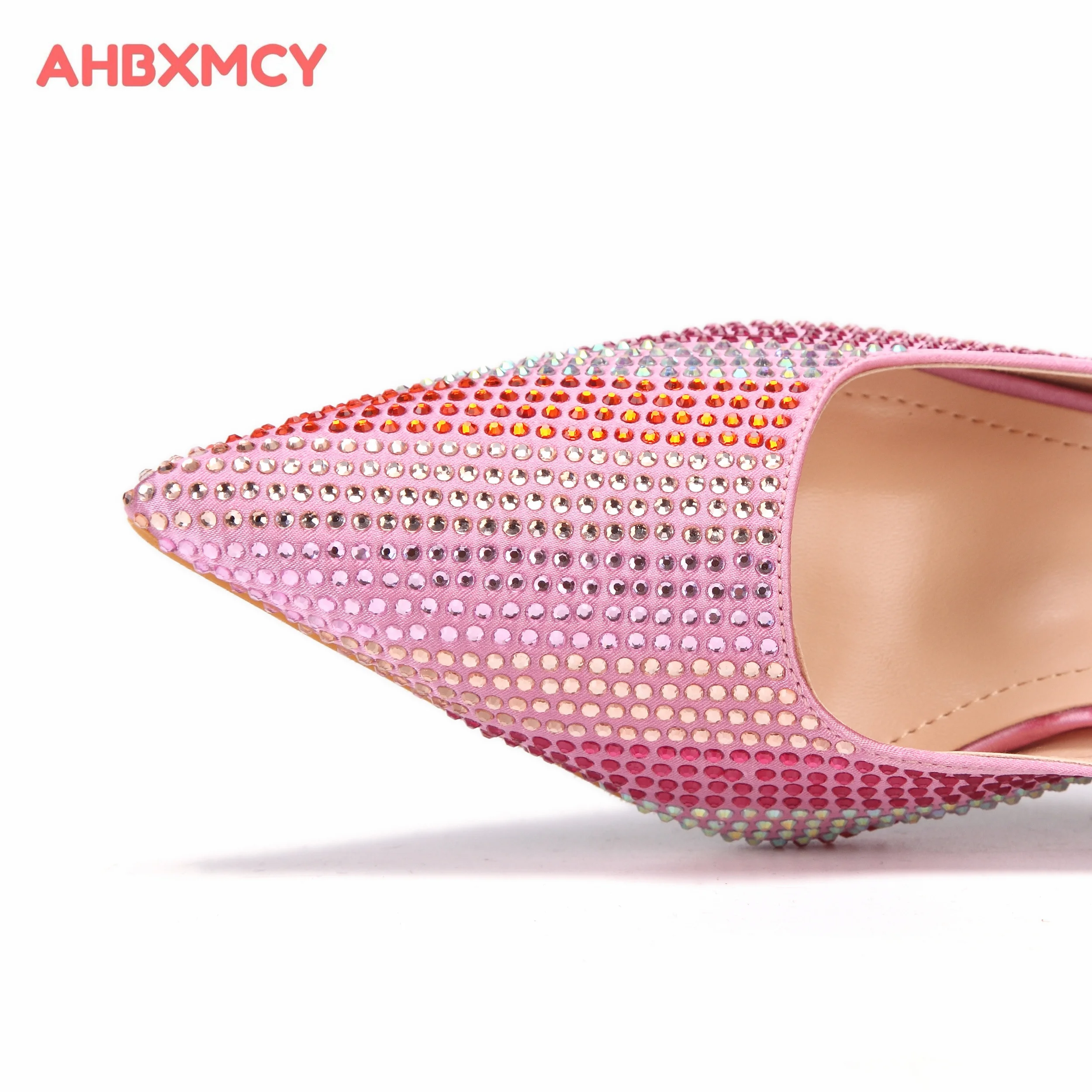 2024 Высококачественные сандалии розового цвета с острым носком, украшенные кристаллами, для женщин на свадебной вечеринке - 3
