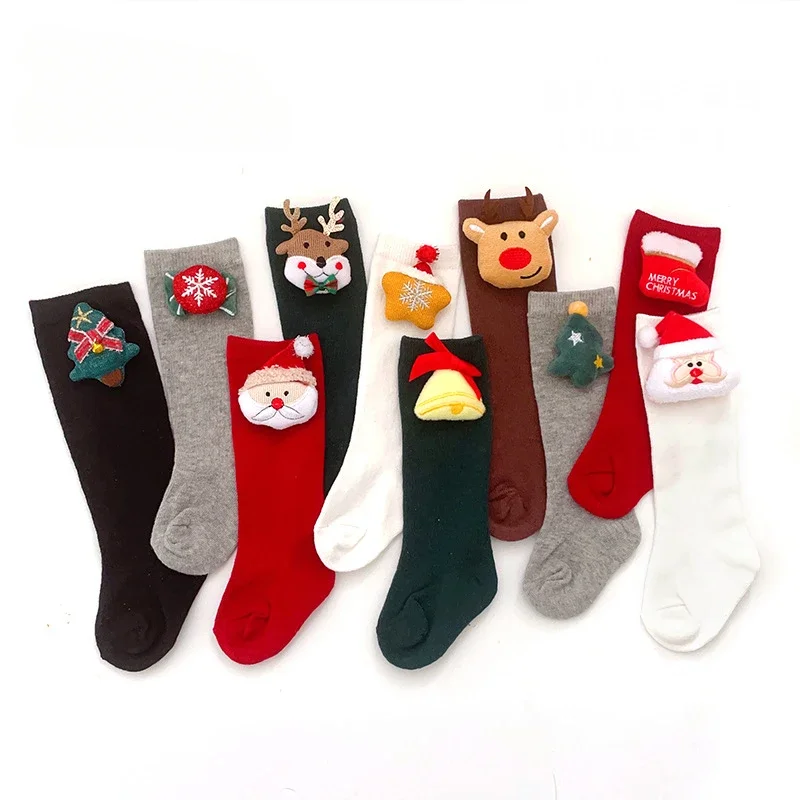 Ins Зимние новые детские рождественские носки с объемным мультяшным рисунком, детские однотонные нескользящие носки в пол - 0
