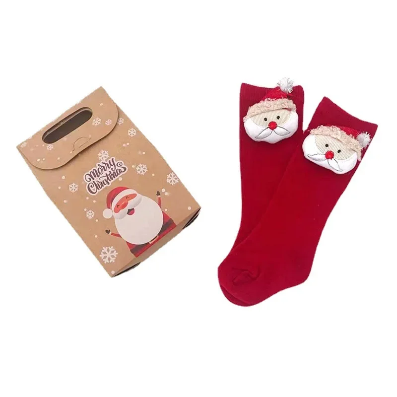 Ins Зимние новые детские рождественские носки с объемным мультяшным рисунком, детские однотонные нескользящие носки в пол - 3