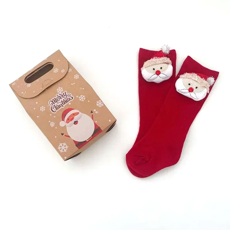 Ins Зимние новые детские рождественские носки с объемным мультяшным рисунком, детские однотонные нескользящие носки в пол - 4
