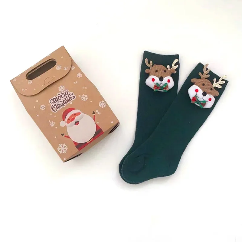 Ins Зимние новые детские рождественские носки с объемным мультяшным рисунком, детские однотонные нескользящие носки в пол - 5