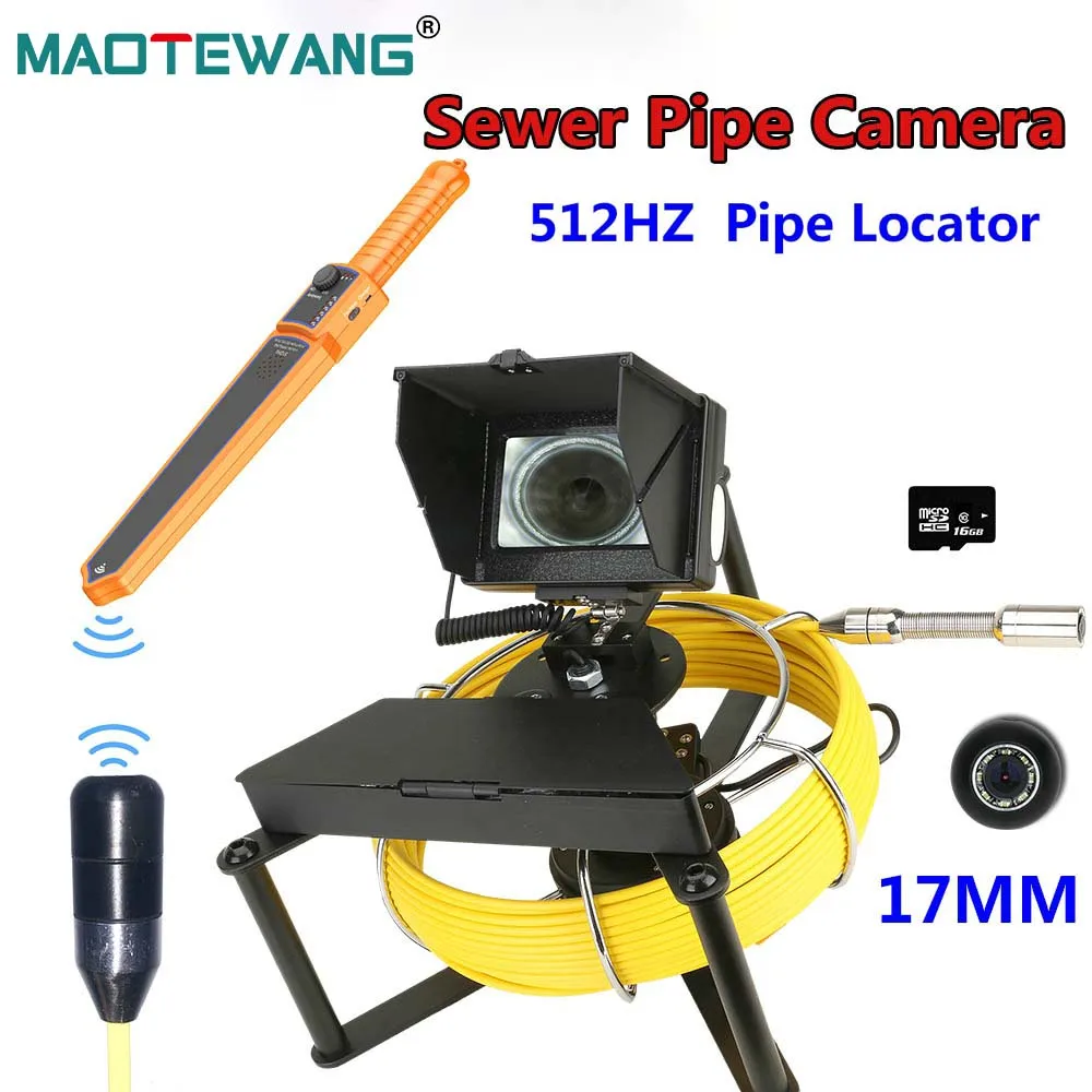 MAOTEWANG 4,3-дюймовая IPS Камера для осмотра канализационных труб с 16 ГБ видеорегистратором 512 Гц Локатор труб Канализационного стока Промышленный эндоскоп - 0