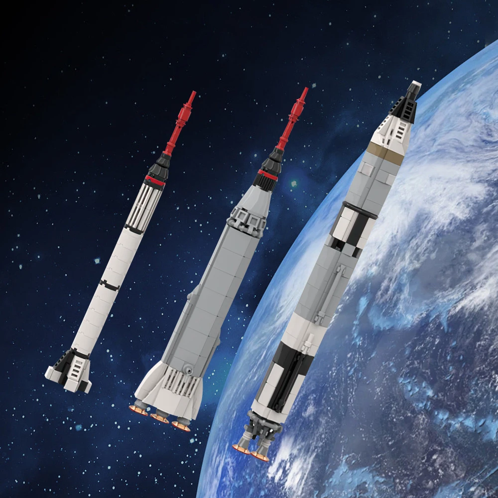 MOC Rocket Mercury & Gemini Collection Saturn V Scale Bricks Launcher Space Rocket Universe Aerospace Building Block Toys Gift - 0