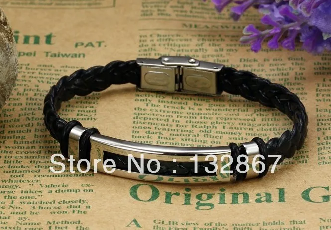 n766 модные украшения из черной кожи и нержавеющей стали, Новый мужской браслет  - 2