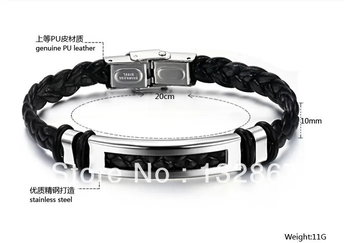 n766 модные украшения из черной кожи и нержавеющей стали, Новый мужской браслет  - 3