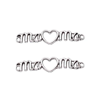10шт Разъем MAMA Heart 41x9 мм, аксессуары цвета античного серебра для ювелирных браслетов