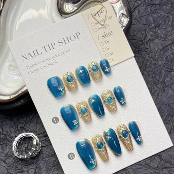 10шт носимых модных коралловых маноров Buccella blue, акриловые накладные ногти ручной работы с клеем, балетные накладные ногти с полным покрытием, нажимаются
