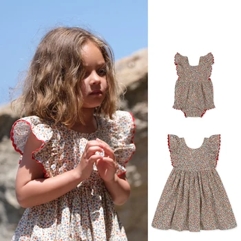 2023 Новое Летнее детское платье бренда KS Для девочек, милые платья с рукавами-крылышками, Модная верхняя одежда для маленьких детей, Одежда