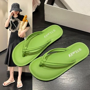 2023 летние новые пляжные сандалии в елочку, женская корейская версия, простые повседневные тапочки с квадратной головкой и плоской подошвой, простые повседневные тапочки