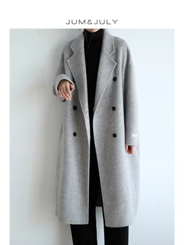 2023 осенне-зимнее новое корейское свободное двустороннее шерстяное пальто женское шерстяное пальто серого цвета с высоким темпераментом