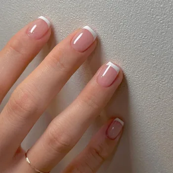 24шт Накладных ногтей с квадратной головкой Французский Пресс для ногтей на ногтях Со стразами Водонепроницаемые Искусственные ногти