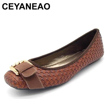 CEYANEAO 2019, Весенне-осенние женские лоферы, туфли на плоской подошве, вязаные женские туфли на плоской подошве с пряжкой, туфли-лодочки, повседневная обувь с мягкой подошвой