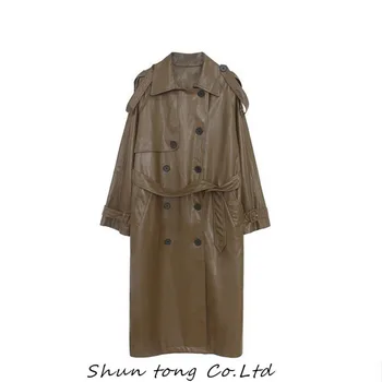 COZOK Весна, осень и зима, мотоциклетная кожаная куртка в британском стиле в стиле ретро, средней длины, облегающий тренч из искусственной кожи для женщин