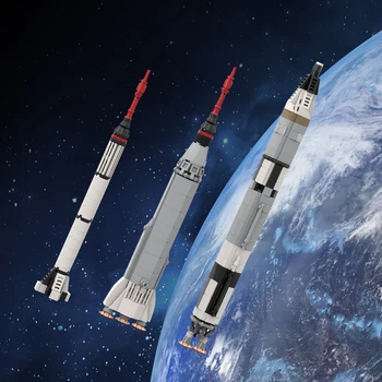 MOC Rocket Mercury & Gemini Collection Saturn V Scale Bricks Launcher Space Rocket Universe Aerospace Building Block Toys Gift