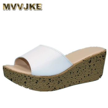 MVVJKE 2018 обувь, женские летние сандалии, кожаные сандалии для отдыха с круглым носком, женские тапочки, шлепанцы