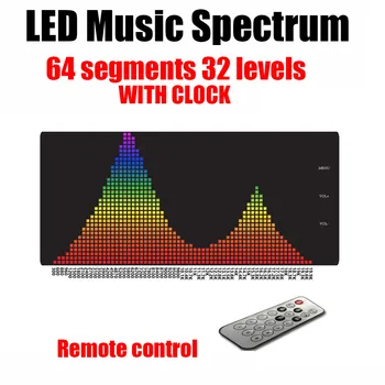 P4 64x32 Светодиодный Индикатор Уровня Музыкального Спектра Дисплей ЧАСОВ Пульт Дистанционного Управления Анализатор Ритма VU Метр Усилитель Мощности Окружающий Свет
