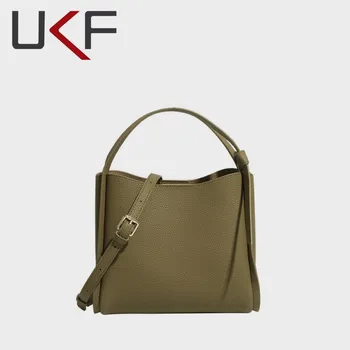 UKF, однотонная женская сумка-ведро из мягкой кожи, женские сумки-мессенджеры большой емкости, классические женские сумки через плечо, горячая распродажа
