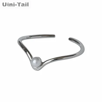 Uini-Tail, хит продаж, новое тибетское серебро 925 пробы, V-образное жемчужное открытое кольцо, простые модные ювелирные изделия JK097 для темперамента, индивидуальности