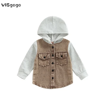 VISgogo Для малышей, джинсовая куртка для мальчиков и девочек, Многослойная толстовка на пуговицах с длинным рукавом, джинсовые куртки с карманами, верхняя одежда