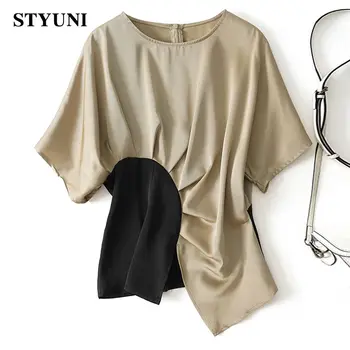 Асимметричная Женская блузка с круглым вырезом и коротким рукавом 