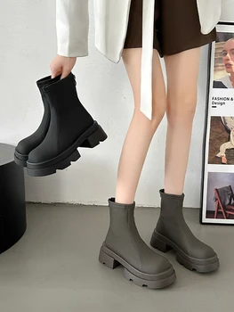 Белые ботильоны; Женская резиновая обувь на молнии; Непромокаемые ботинки; Женские Ботинки 