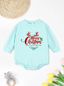 Боди для новорожденных мальчиков с Длинными рукавами и Круглым вырезом, эстетичная милая одежда для маленьких девочек, зимний рождественский комбинезон