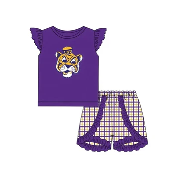 Бутик одежды для маленьких девочек, Детская бейсбольная команда с мультяшным тигром, короткий комплект одежды для мальчиков, детский комбинезон