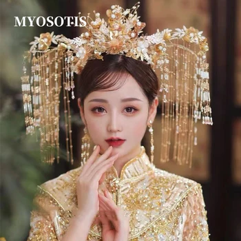 Великолепные Свадебные Кисточки Phoenix Queen Hairwear Китайская Классическая Свадебная Одежда Xiuhe Hanfu Платье Костюм Головной Убор Аксессуары