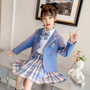 Весенне осенняя униформа для девочек Jk Костюм для маленьких девочек в стиле колледжа Рубашка Юбка Комплект из 3 предметов Студенческая одежда для отдыха с галстукомбабочкой Корейский стиль