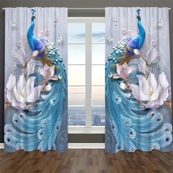 Винтажная Серия Blue Peacock Роскошный Дизайн Бесплатная Доставка 2 Шт. Тонкая Затеняющая Драпировка Окна Занавеска для Гостиной Декор Спальни