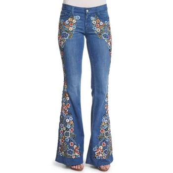 Винтажные модные брюки-клеш 2023, осенние джинсовые брюки в интеллектуальном стиле, слегка рваные джинсы с вышивкой средней посадки