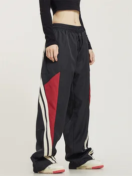 Винтажные спортивные штаны для бега трусцой в полоску в стиле Харадзюку в стиле хип-хоп Контрастного цвета С эластичным поясом, Свободная уличная одежда, Повседневные спортивные брюки