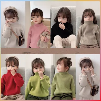Вязаный свитер для маленьких девочек от 1 до 7 лет, весенне-зимняя осенняя одежда 2023 года, теплый однотонный свитер для малышей 6 цветов, топ для малышей
