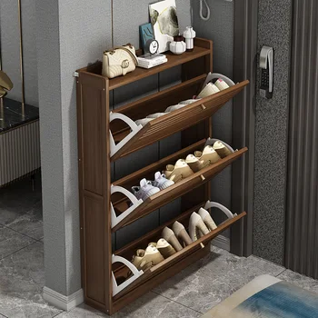 Деревянные стеллажи для обуви Органайзер для хранения Входной шкаф для обуви Компактная ультратонкая полка для обуви Вертикальный закрытый шкаф для обуви
