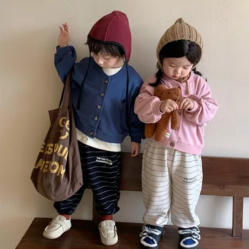 Детская верхняя одежда Осень 2023 г. Новая осенняя толстовка с вышивкой для корейских мальчиков и девочек с длинным рукавом
