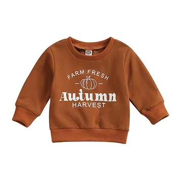 Детская толстовка на Хэллоуин, пуловеры с длинными рукавами и буквенным принтом в виде тыквы, осенние топы для малышей, милая осенняя одежда