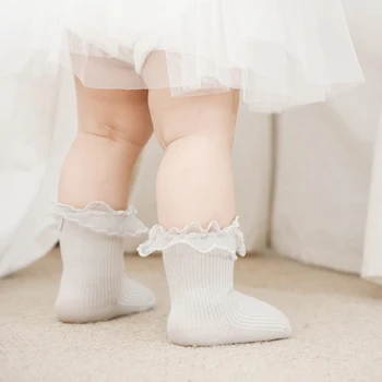Детские носки для девочек с кружевными оборками, милые противоскользящие носки принцессы, Весна-осень, милые детские носки