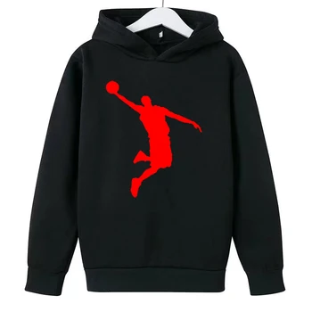 Детское пальто демисезонная модная толстовка с капюшоном Баскетбольная спортивная повседневная одежда для мальчиков и девочек 3-12 лет Детская одежда с черным принтом