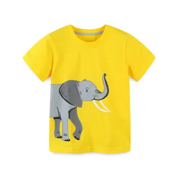 Желтый слон для прыжков, новое поступление, летние Детские футболки с принтом животных, модные хлопковые топы для мальчиков и девочек