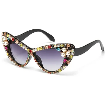 Женские Роскошные Красочные Солнцезащитные очки Cat Eye со стразами, украшение для выпускного вечера, наружный Солнцезащитный крем и защита от ультрафиолета UV400