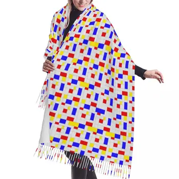 Женские длинные шарфы Piet Mondrian Minimalist De Stijl Modern Art, женские шарфы Зима Осень, Толстая теплая шаль с кисточками, универсальный шарф-накидка