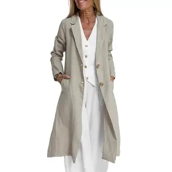 Женское пальто, кардиган с лацканами и разрезным подолом, осенняя длинная куртка с длинным рукавом