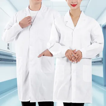 Женщины Мужчины Унисекс Белый лабораторный халат с длинным рукавом Воротник с зубчатым лацканом Униформа медицинской медсестры на пуговицах Туника Блузка