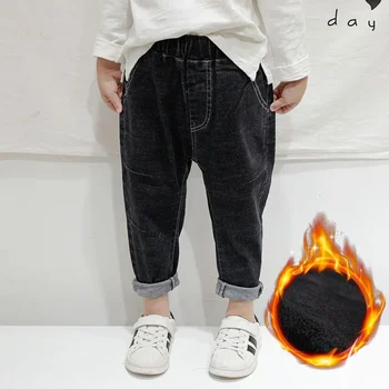 Зимние теплые брюки для мальчиков от 2 до 6 лет, повседневные джинсы для малышей с бархатной подкладкой, детские брюки Enfant Garcon Kids