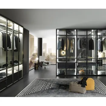 Индивидуальный гардероб для спальни, гардероб с алюминиевой стеклянной дверью, встроенные шкафы
