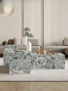 Итальянская роскошь, высококачественный квадратный журнальный столик из камня, современная простая гостиная небольшого размера, домашняя сторона